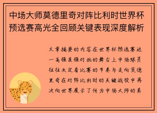 中场大师莫德里奇对阵比利时世界杯预选赛高光全回顾关键表现深度解析